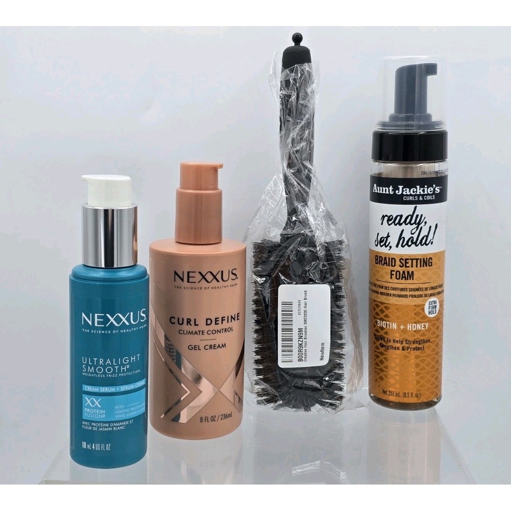 Hair Care Kit - Frizz Protection, Curl Cream, Braid Setting Foam, Hair Brush